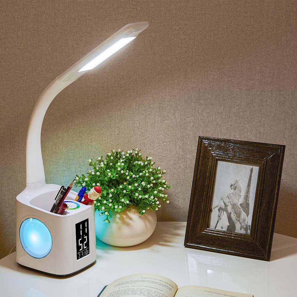 Study LED Desk Lamp USB Charging Port&Screen&Calendar&Colors Night Light Kids Dimmable Table Lamp With Pen Hold - Sea Of Finds